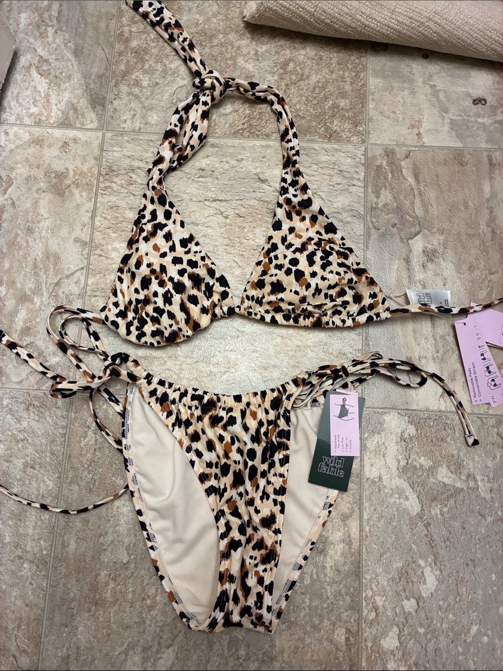 wild fable Leopard Print Tie Bikini - Black, Brown, Cream